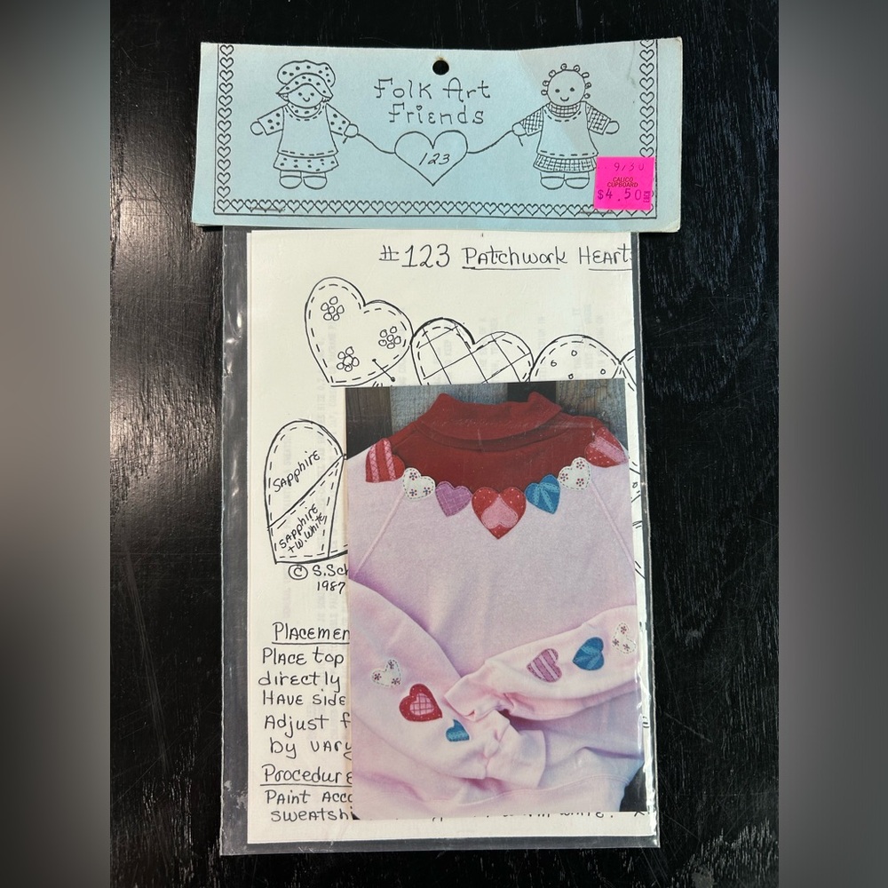 Patchwork Heart- neckline- accents, template instructions for sewing crafts- 80s